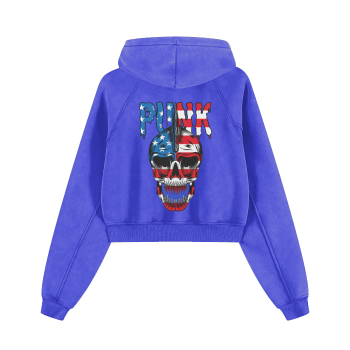 FLEECE Winter Hoodie blue Skull USA