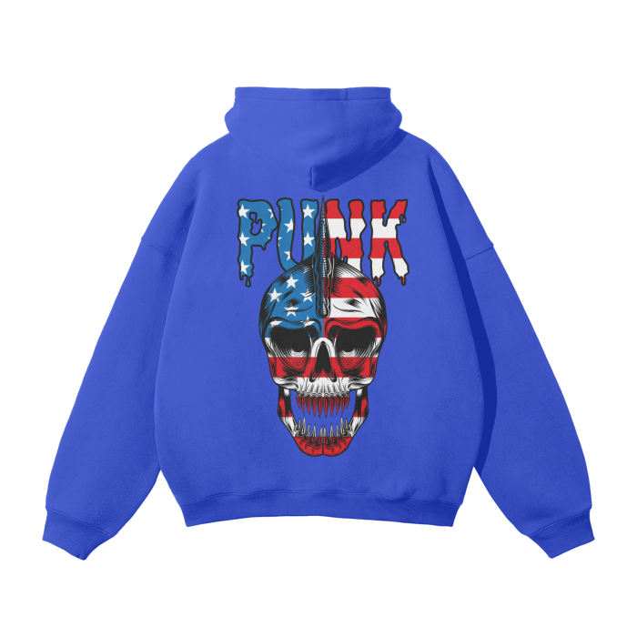 FLEECE Winter Hoodie blue Skull USA