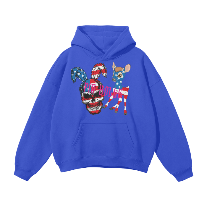 FLEECE Winter Hoodie blue Skull USA